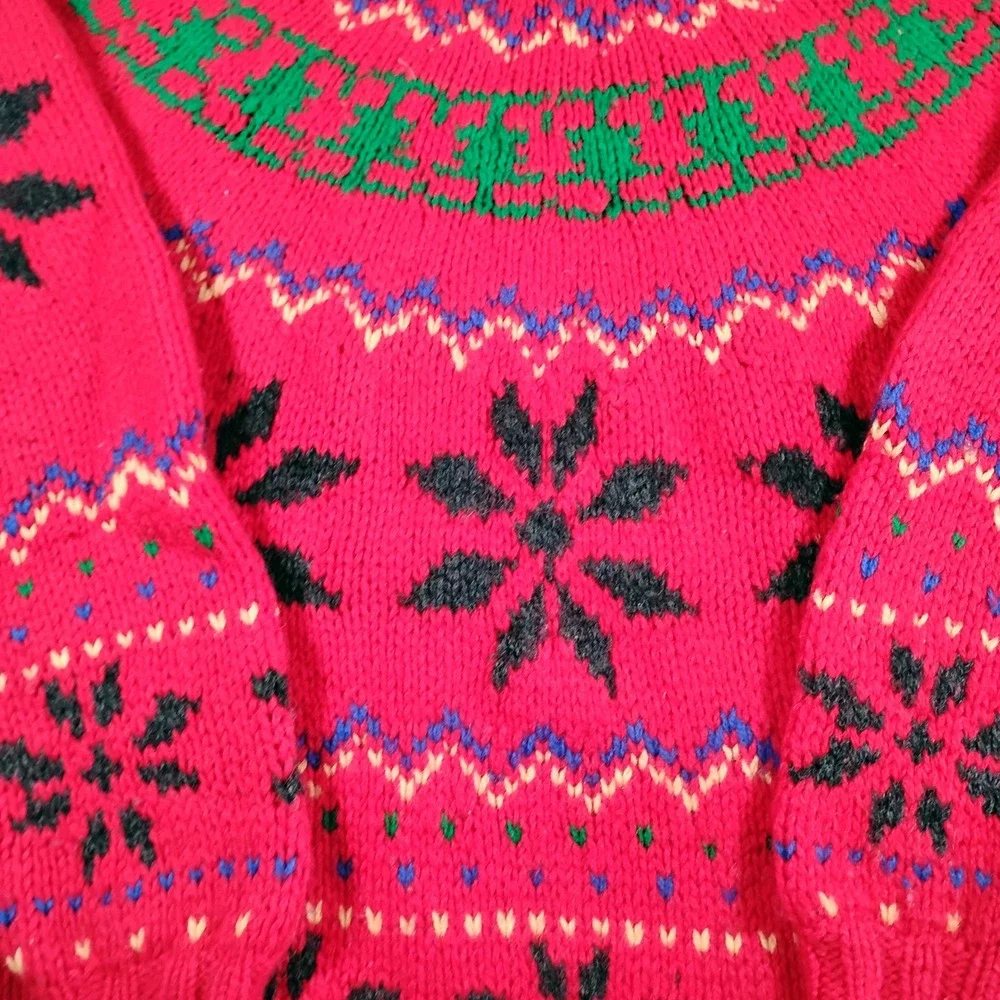 John Ashford Mens‎ Red Shetland Wool Handknitted Fair Isle Snowflake Sweater M